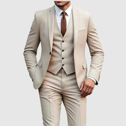Traje de hombre beige de 3 piezas – Americana de esmoquin formal, chaleco y pantalones, traje de boda para novio, padrino de boda o graduación