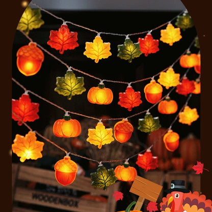 1.5M/3M Halloween LED Pumpkin String Lights – Maple Leaf & Nut Design Hanging Lights for Halloween, Thanksgiving, Christmas & Party Home Decor