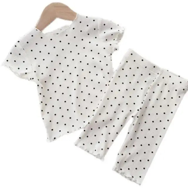 Korean Style Girls Summer Pajama Set – Floral Print Short Sleeve T-Shirt & Shorts Outfit for Kids 1–8 Years
