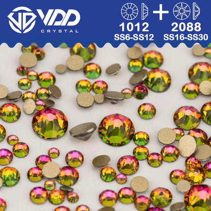 VDD Piedras Preciosas de Cristal Doradas de Fondo Plano – 2088 Cristales de Strass para Arte de Uñas, Manualidades y Decoraciones DIY