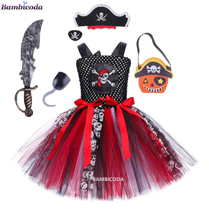 Girls Pirate Costume Dress – Fancy Cosplay Outfit for Halloween, Carnival & Party Dress-Up, Ages 3–10Y