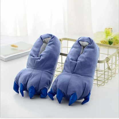 Women’s Plush Animal Slippers – Thick Fluffy Non-Slip Indoor House Shoes with Dinosaur, Cow, Cat Paw & Claw Designs