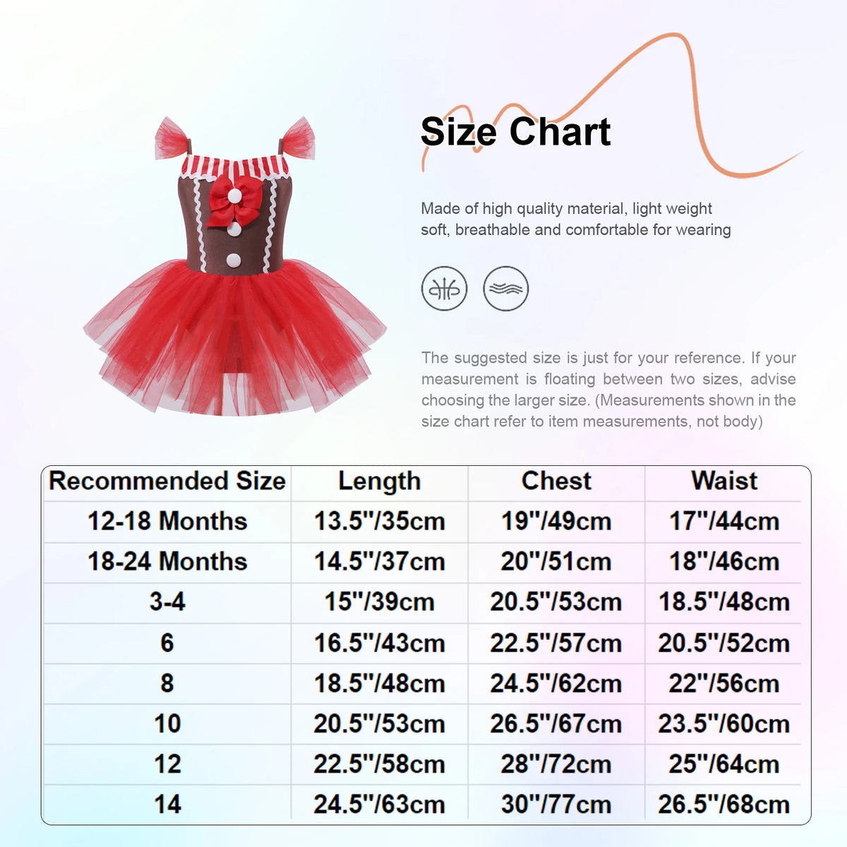 Girls' Gingerbread Man Costume Dress Soft Velvet Cookie Princess Tutu for Christmas, Halloween Cosplay, Ballet, Dance, Holiday Parties and Dress-Up Events