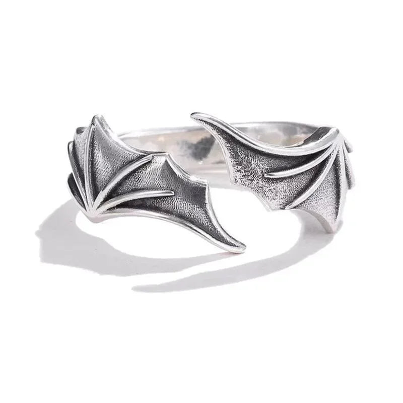 Vintage Angel & Demon Wing Adjustable Couple Ring – Retro Silver Gothic Punk Open Band Ring for Men & Women