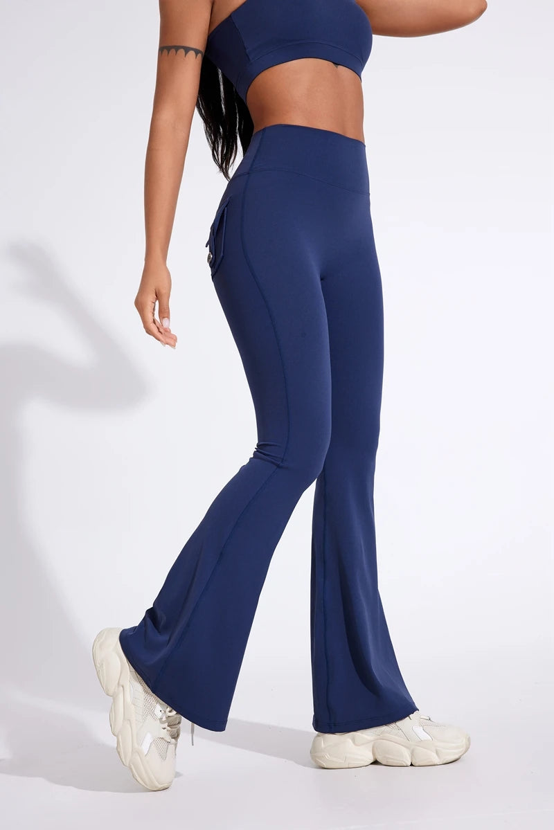 DIAS FIT JOY Pantalon de yoga évasé taille haute pour femme – Legging patte d'éléphant push-up avec poches, pantalon d'entraînement à séchage rapide pour la course, la gym, le fitness et l'exercice