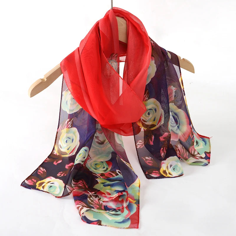 Women's Printed Chiffon Scarf Shawl – Lightweight Silk-Feel Long Wrap for Beach, Travel & Outdoor Wear, Fashion Headband Accessory