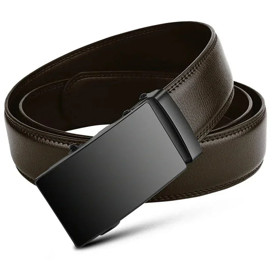 Men's Fashion Automatic Buckle Belt – Business-Style PU Leather Black Waist Strap for Jeans, Casual & Formal Wear