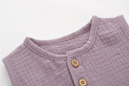 Mameluco de verano 100% algodón y lino para recién nacidos – Bodysuit sin mangas suave y transpirable para bebés y niñas