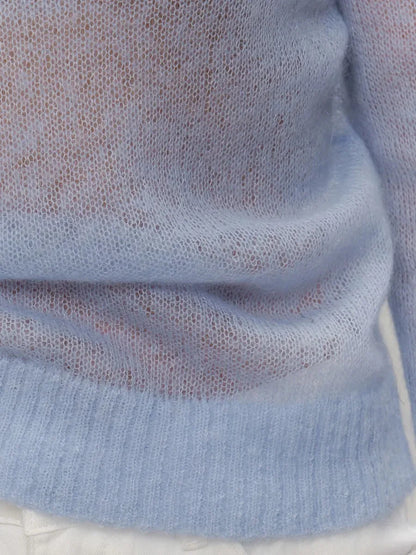 Women’s Classic Mohair Knitted Sweater Top Spring Summer Loose O-Neck Micro Sheer Cool Knit Shirt