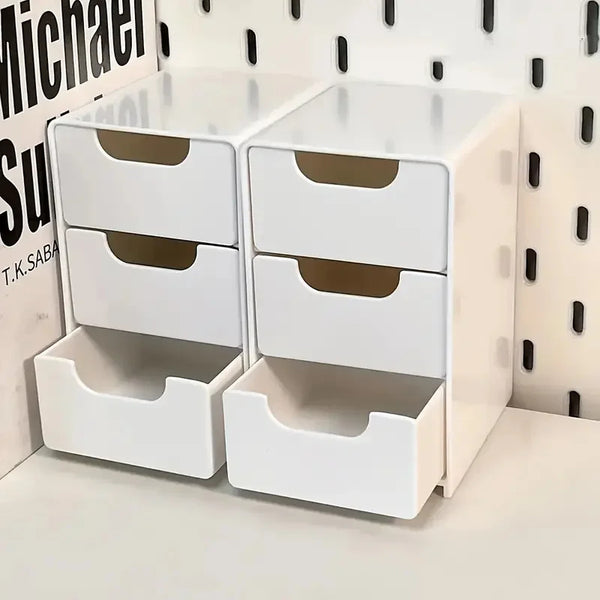 3-Tier Plastic Cosmetic Storage Organizer – Multifunctional Drawer Box for Makeup, Jewelry, Skincare, Office Supplies & Countertop Organization
