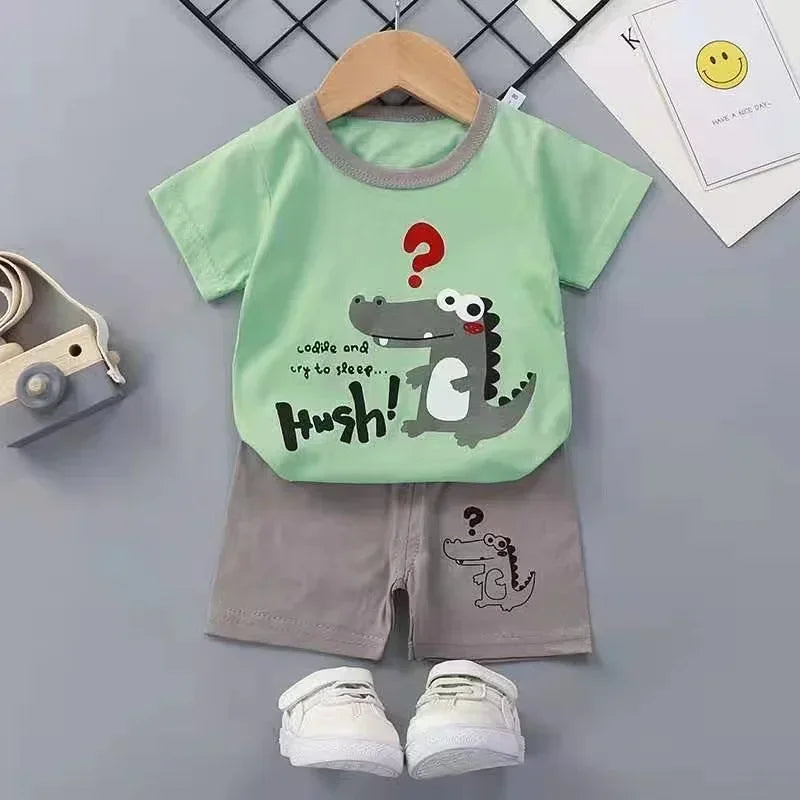 Conjunto de ropa de verano para niños de 2 piezas – Conjunto de camiseta y pantalones cortos de algodón para niños y niñas, ropa de manga corta para bebés, traje informal suave para niños para el juego diario y la comodidad