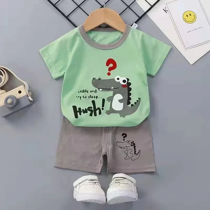 Conjunto de ropa de verano para niños de 2 piezas – Conjunto de camiseta y pantalones cortos de algodón para niños y niñas, ropa de manga corta para bebés, traje informal suave para niños para el juego diario y la comodidad