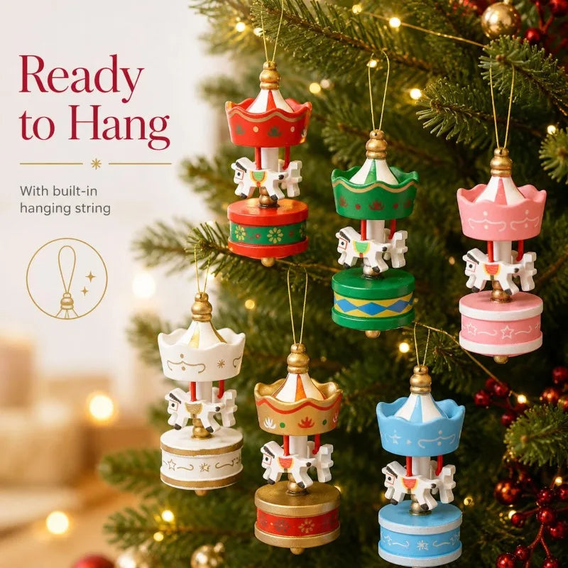Wooden Carousel Horse Christmas Ornaments – Miniature Hanging Tree Pendants, Holiday Home Decor, Kids’ Gifts & Party Favors