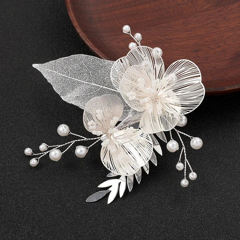 Vintage Gold Floral Bridal Headband with Pearls – Fairy Wedding Tiara for Brides, Prom & Special Occasions