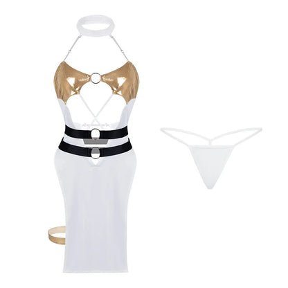 Woman Character Angel Role Play Costume – Japanese Anime Kimono Slit Elf Goddess Dress COS Uniform Set