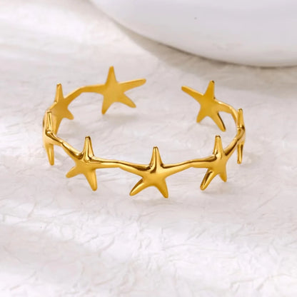 Stainless Steel Open Flower & Leaf Bangle Bracelet – Gold Geometric Cuff Bracelet for Women & Men | Minimalist Fashion Jewelry