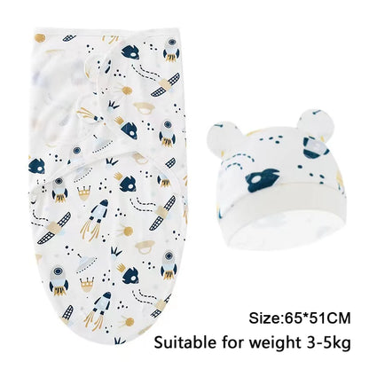 Manta Envolvente y Gorro para Recién Nacido – Envoltorio Suave de Algodón para Bebés de 0 a 6 Meses