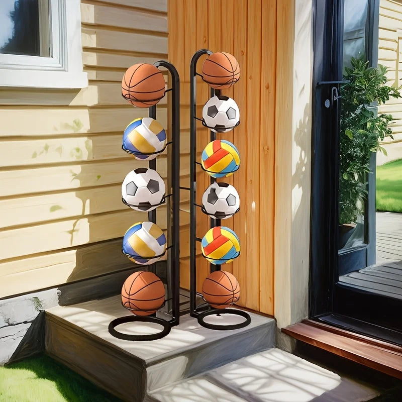 Organisateur de ballons de sport en métal noir – Support de rangement multifonctionnel pour la maison, le garage et la salle de sport