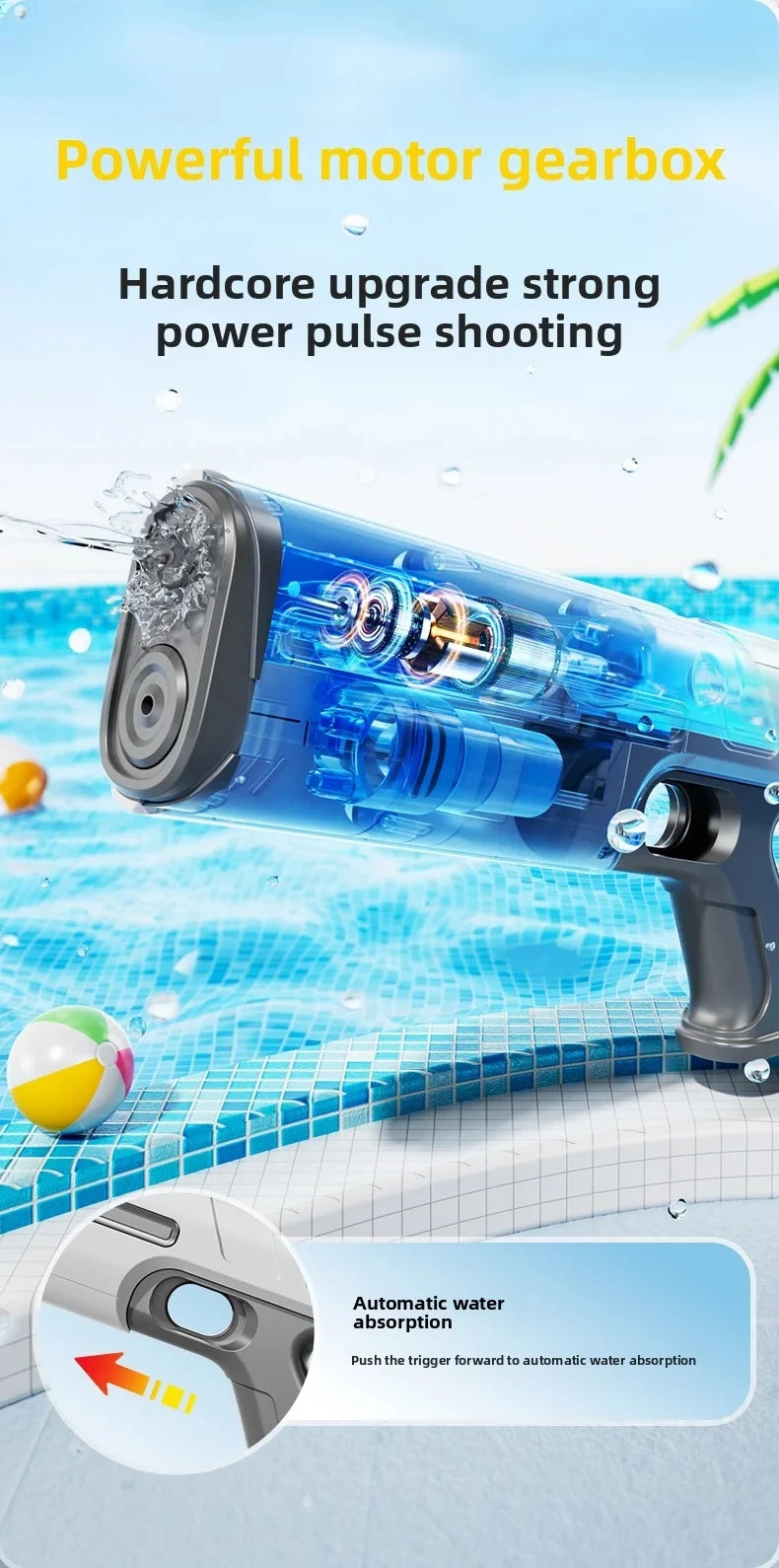 Pistolet à Eau Électrique pour Adultes – Puissant Lanceur d'Eau Automatique avec Grand Réservoir d'Eau pour Piscine d'Été, Plage et Jeux Aquatiques Extérieurs