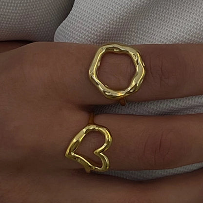 Bague creuse ajustable plaquée or 18 carats - Bague de mode minimaliste en acier inoxydable pour femme