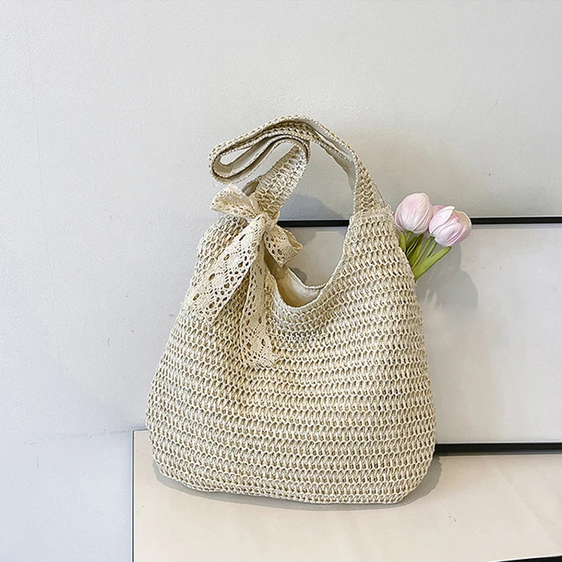 Sac à bandoulière en rotin tressé pour femmes – Grand sac cabas en paille tressée, sac de plage d'été pour femmes, sac de voyage décontracté pour les vacances, le shopping et un usage quotidien