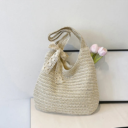 Sac à bandoulière en rotin tressé pour femmes – Grand sac cabas en paille tressée, sac de plage d'été pour femmes, sac de voyage décontracté pour les vacances, le shopping et un usage quotidien