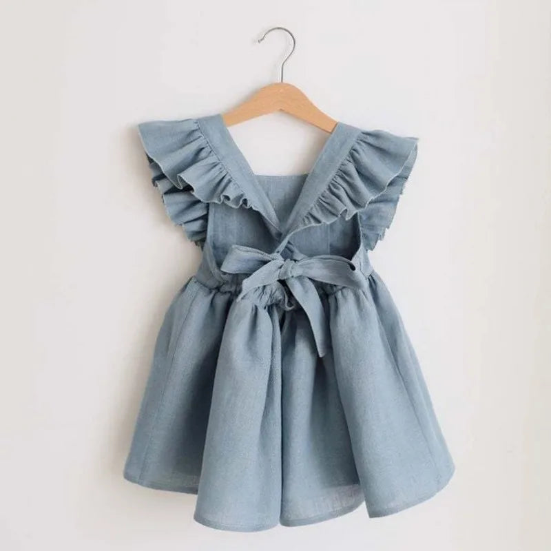 Vestido de verano 100% algodón para niña pequeña, vestido de bebé con volantes en las mangas para bebés e infantes