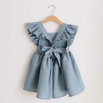 Vestido de verano 100% algodón para niña pequeña, vestido de bebé con volantes en las mangas para bebés e infantes
