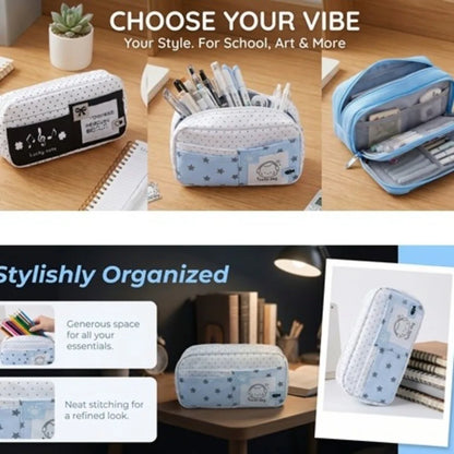 Trousse à crayons Chat à pois – Sac à stylos mignon grande capacité multi-couches, Organisateur de papeterie élégant pour l'école, le bureau et l'utilisation quotidienne