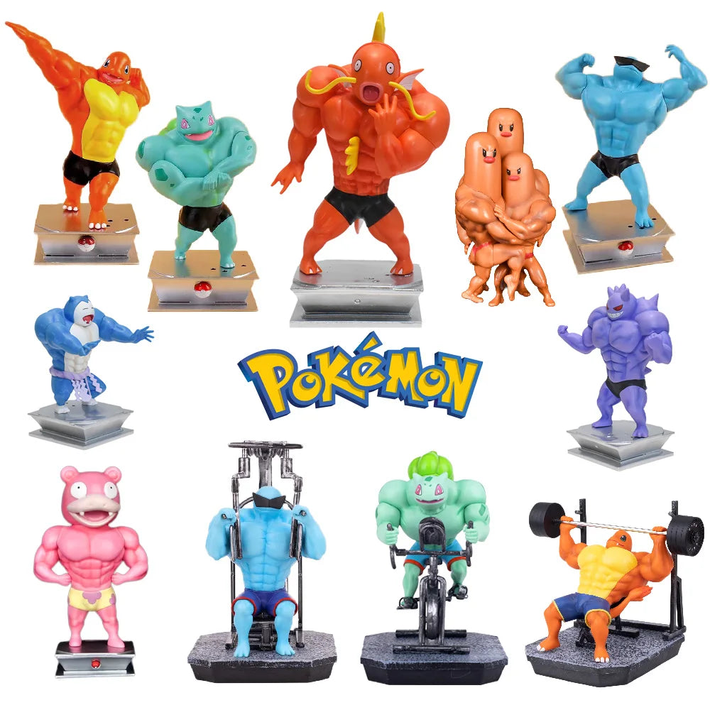 18cm Pokémon Figures – Gym Cartoon Fitness Muscle Action Figures (Charmander, Bulbasaur, Squirtle) Anime Fit Model Figurines Toys