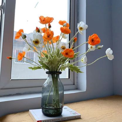 Artificial Poppy Flowers – Realistic Silk Faux Long Stem Flowers for Home Décor, Garden, Wedding Bridal Bouquets, Party Decoration & DIY Floral Arrangements