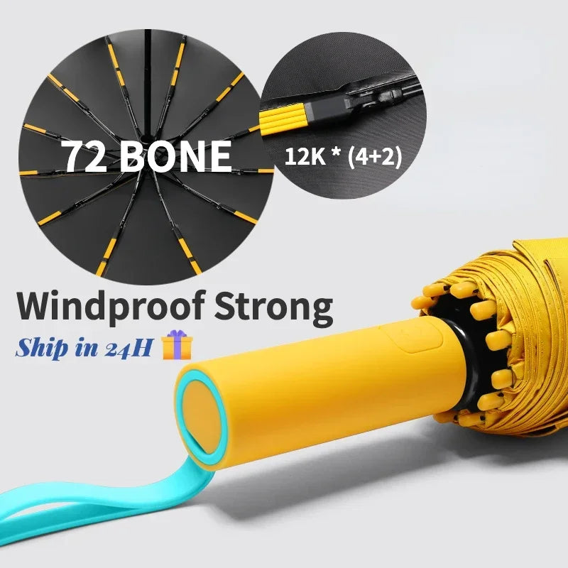 Paraguas Automático Cortavientos de 72 Huesos – Paraguas Grande Plegable para Lluvia con Protección UV para Hombres y Mujeres, Paraguas Impermeable de Alta Resistencia para Exteriores