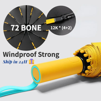 Paraguas Automático Cortavientos de 72 Huesos – Paraguas Grande Plegable para Lluvia con Protección UV para Hombres y Mujeres, Paraguas Impermeable de Alta Resistencia para Exteriores