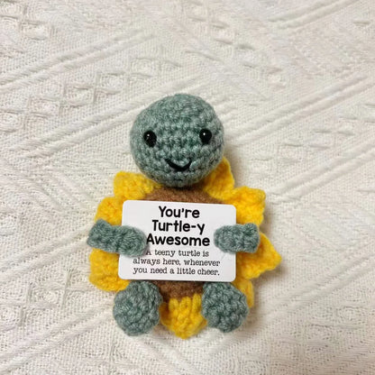 Cute Positive Crochet Cat Doll – Emotional Support Pineapple Desktop Ornament, Inspirational Gift for Women & Cat Lovers