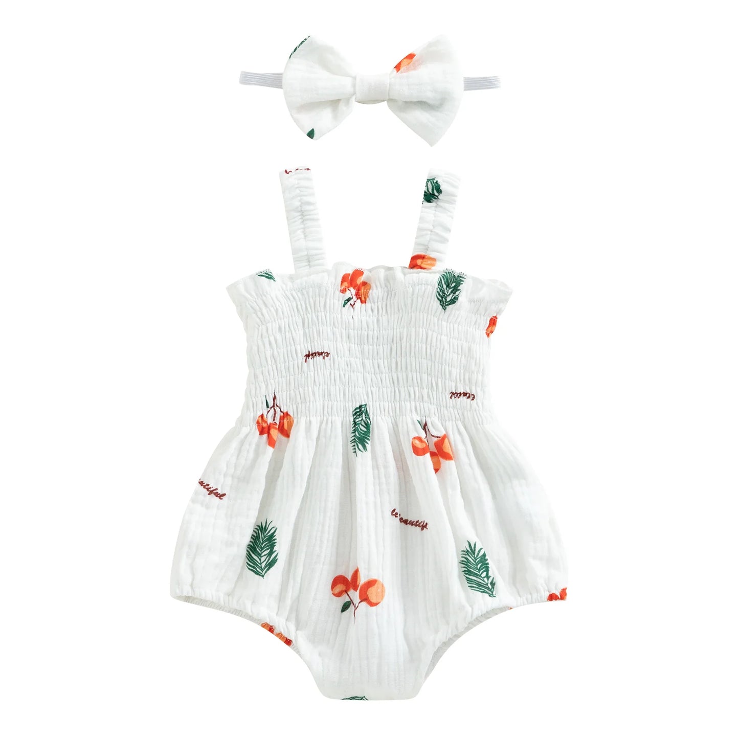Pudcoco Conjunto de verano de 2 piezas para bebé niña, pelele estampado sin mangas con diadema, 0-18 meses