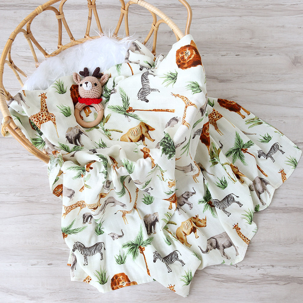 Couverture d'emmaillotage pour bébé en mousseline de bambou – Ultra douce 120 x 120 cm, couverture de naissance, d'emmaillotage et de chambre d'enfant