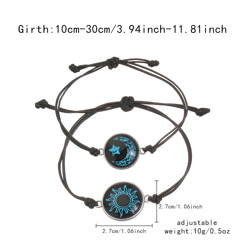 Luminous Sun & Moon Couple Bracelets – Handmade Braided Rope Matching Charm Bracelets for Men & Women | Romantic Jewelry Gift