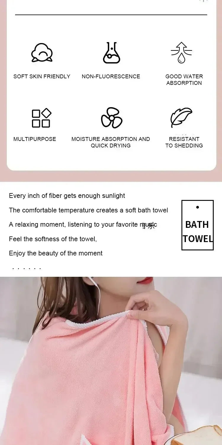 Women’s Wearable Bath Towel 85×140cm – Fast Drying Shower, Beach, Spa & Gym Bathrobe Wrap
