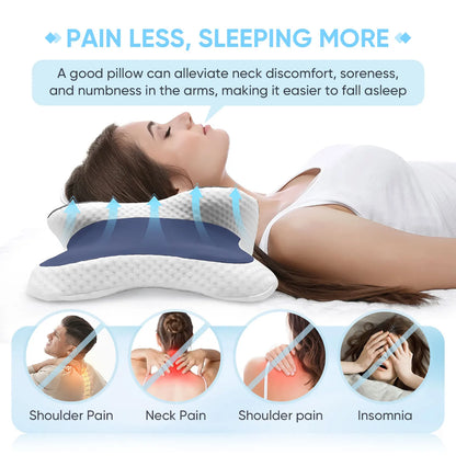 Almohada cervical de espuma viscoelástica – Almohada ergonómica ortopédica para soporte del cuello, almohada contorneada para dormir de lado, boca arriba y boca abajo, cojín de cama para comodidad del cuello y alivio del dolor