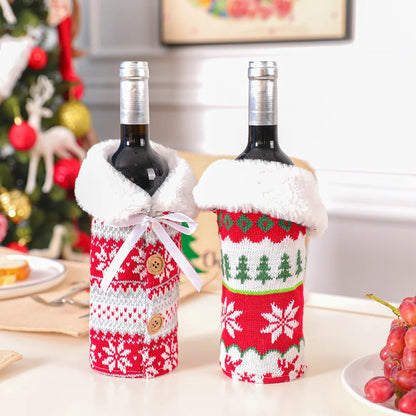 Christmas Wine Bottle Cover Set – Red Dress Wine Bottle Bag for Xmas, New Year Gifts, Navidad Party & Dinner Table Decor