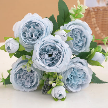 30cm Pink Silk Peony Rose Bouquet – Artificial Flower Arrangement with 5 Large Blooms & 4 Buds, Realistic Faux Floral Bouquet for Wedding, Bridal Décor, Home Decoration & DIY Crafts