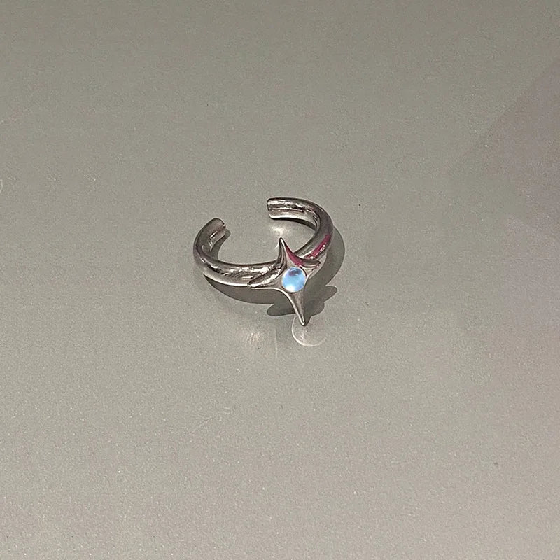 Anillo Ajustable Vintage Cruz y Estrella Irregular – Anillo Abierto Gótico Punk Plateado para Pareja, Hombre y Mujer | Joyería de Regalo Y2K E-Girl