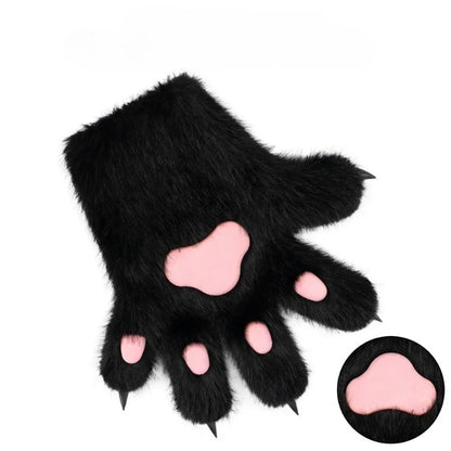 Furry Animal Paw Gloves for Teens & Adults – Plush Cat Paw Mittens for Anime Cosplay, Halloween, Lolita Fashion & Costume Accessories