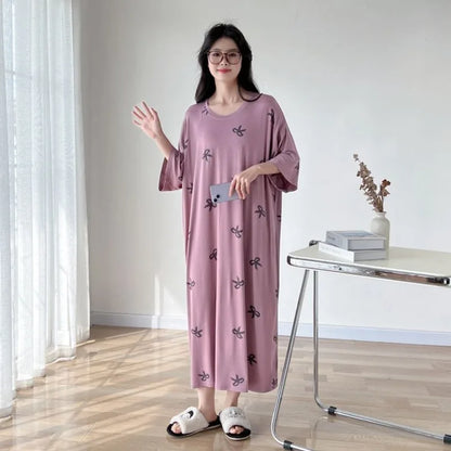150kg Plus Size Women's T-Shirt Dress – Oversized Loose Short Sleeve Korean-Style Nightgown for Summer Homewear