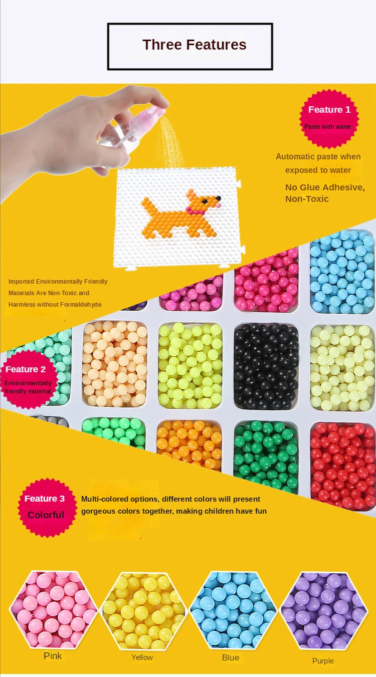 Kit de création perles à souder à l'eau 1000 pièces – Ensemble de perles magiques à pulvériser pour les arts, l'artisanat et le jeu créatif des enfants