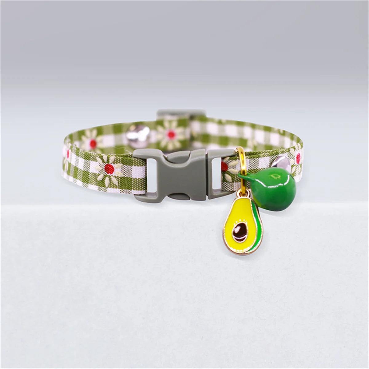 Cute Avocado Cat Collar – Adjustable Plaid Pet Collar with Bell & Candy Avocado Pendant, Cartoon Necklace for Cats & Small Dogs