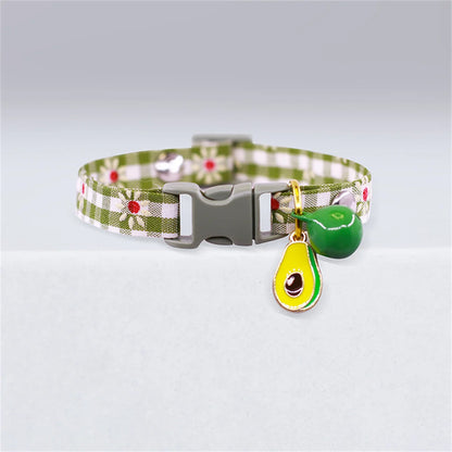 Cute Avocado Cat Collar – Adjustable Plaid Pet Collar with Bell & Candy Avocado Pendant, Cartoon Necklace for Cats & Small Dogs