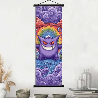 Pokémon Gengar, Squirtle y Mimikyu Noche Estrellada – Lienzo Decorativo Enrollable para Pared – Regalo para Decoración del Hogar