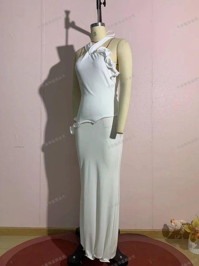Women’s 2026 Spring Halter Neck Backless Long Dress Slim Fit Hip Hugging Elegant Sexy Solid Color