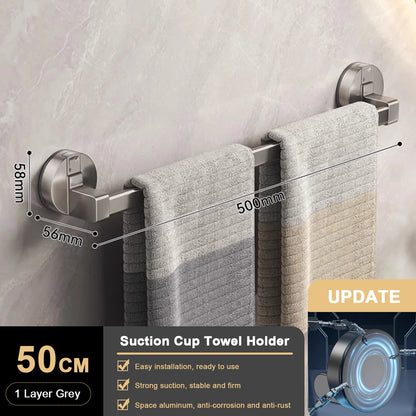 Toallero de Ventosa para Pared, sin Taladro, para Baño, Barra de Toalla de 30/40/50cm, Soporte que Ahorra Espacio